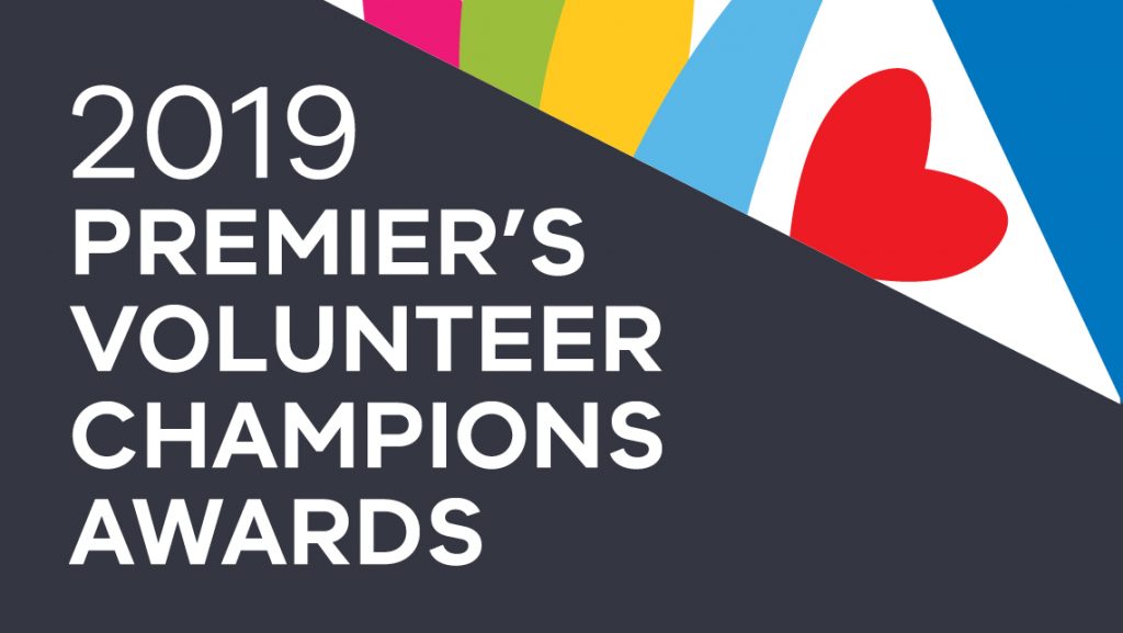 Illustrated image stating '2019 premier's volunteer champions awards'